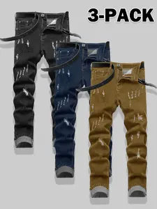 Men’s New Slim Fit Ripped Denim Jeans, 3-Pack