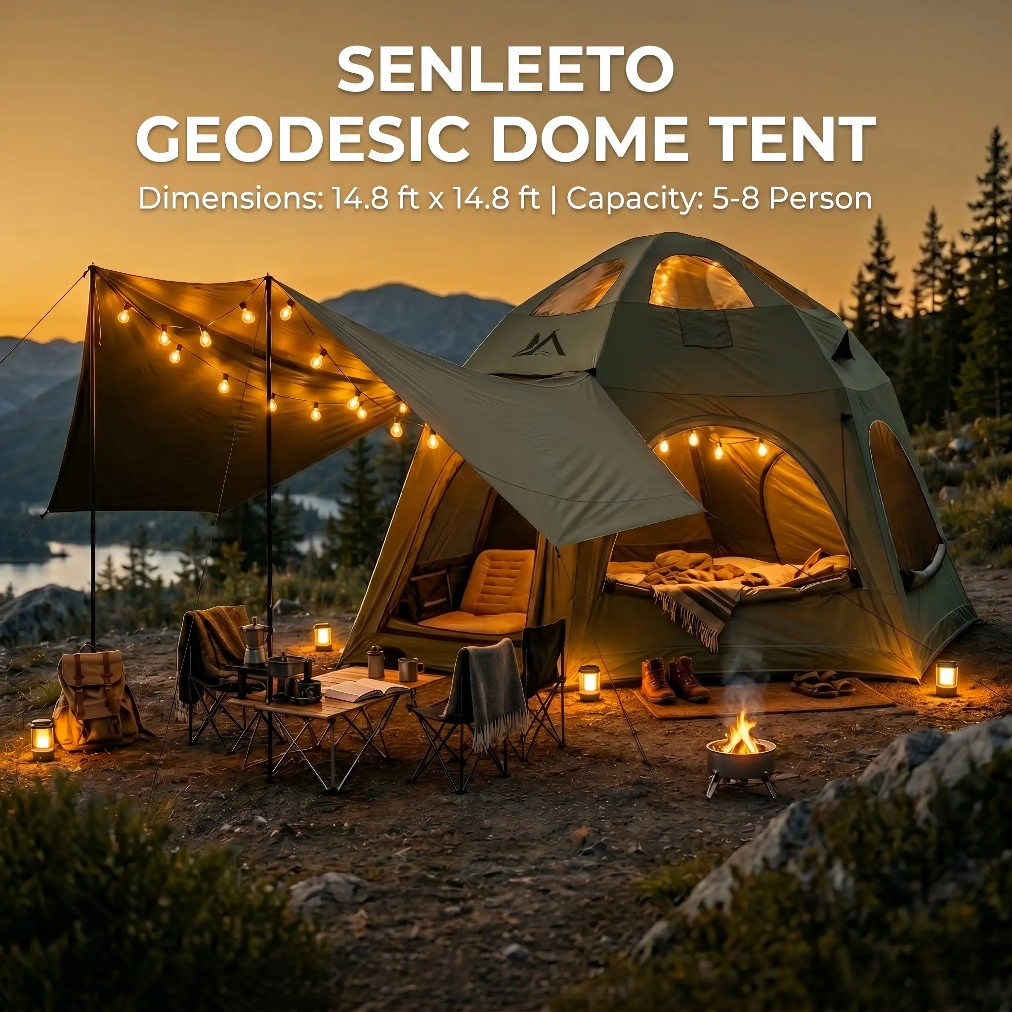 SENLEETO 142 Sq Ft Oxford Cloth Inflatable Dome Instant Cabin Tent - 6-8 Person 4-Season Aerodynamic Weatherproof Family Glamping Airbeam with 360° Skylights, Black-Out Canopy, Standing Room, Portable Outdoor Gear for Beach, Family Tents, Portable Outdoor