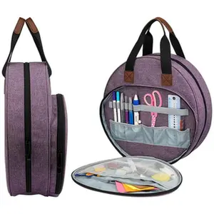 Embroidery Bag for Cross Stitch Project, Portable Carrying Case Travel Tote for Embroidery Hoops, Floss, Cross Stitch Tools, Leaves Gift Organiser