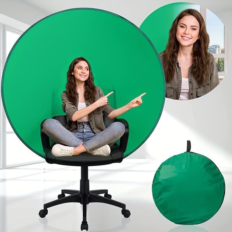 [Portable Green Screen] Foldable Polyester Portable Round Green Screen Chair Backdrop for Video Conferencing and Live Streaming - Easy Carry Handle