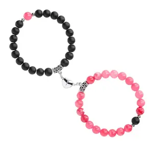 2PCS Couples Bracelet Magnetic Healing Natural Bead Stone Stretch Bracelet Unisex Anniversary, Friendship, Valentine, Christmas Gift