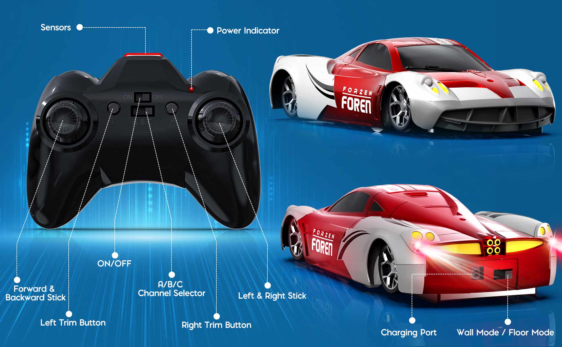 Remote Control Car, RC Cars with LED  Light, Wall Climbing Car, Electric Remote Toys for Kids, VehicleToy for Boys Girls Birthday Gift