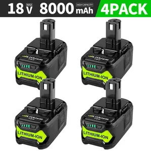 Upgraded Battery Replacement for Ryobi 18V 8000mAh Lithium-Ion long-lasting Battery 4 pack Options Available, Replaces Models P108/P102/P104/P105, High Capacity for 18V Cordless Tools