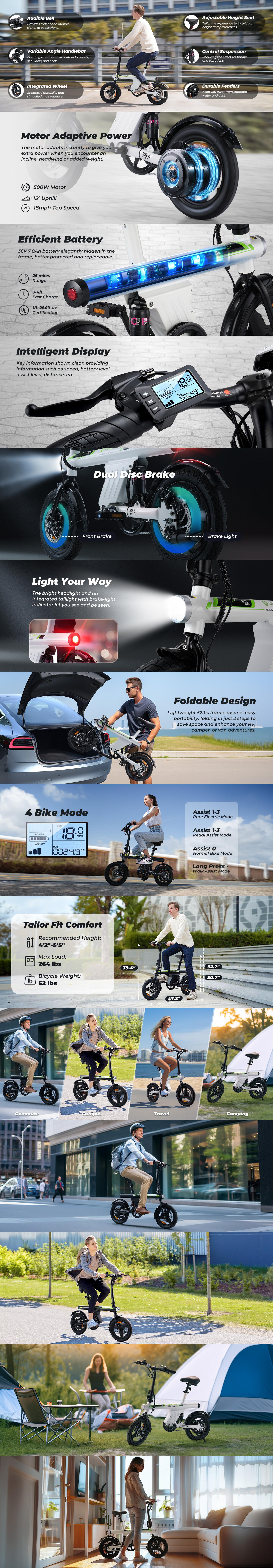 V8 Electric Bike for Adults, 1000W Peak Motor Ebike, Max 20/28MPH 75Miles Range Electric Bicycle, 48V13Ah Battery, 2-Seater, Commuting 20" Step Thru Fat Tire Ebikes for Adults, 7 Speed Gearing UL 2849 Certified V8 Electric Bike for Adults, 1000W Peak Motor Ebike, Max 20/28MPH 75Miles Range Electric Bicycle, 48V13Ah Battery, 2-Seater, Commuting 20" Step Thru Fat Tire Ebikes for Adults, 7 Speed Gearing UL 2849 Certified