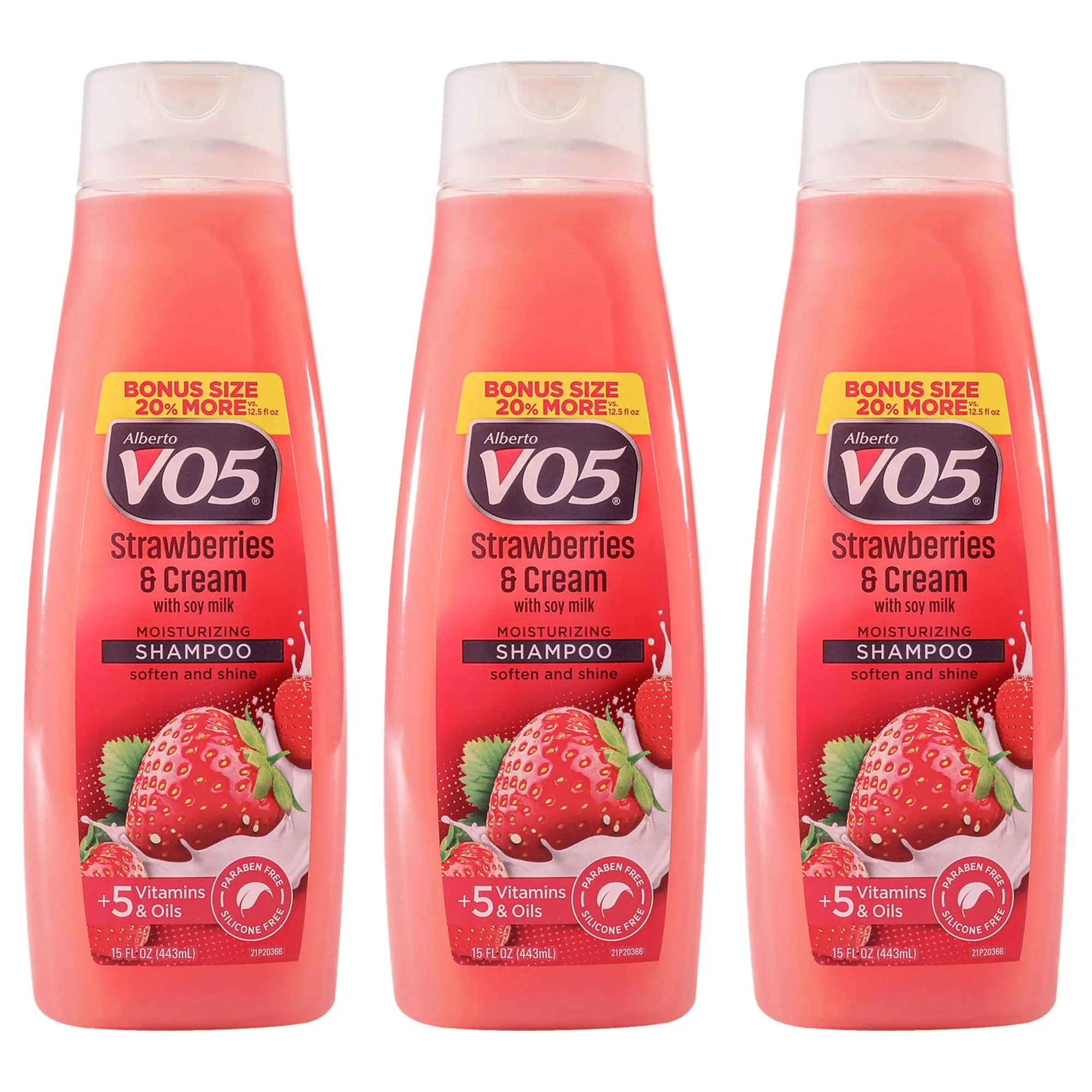 Alberto VO5 Moisturizing Hydrating Strawberries Cream Haircare Shampoo, Unisex 15oz Set - Pack of 3