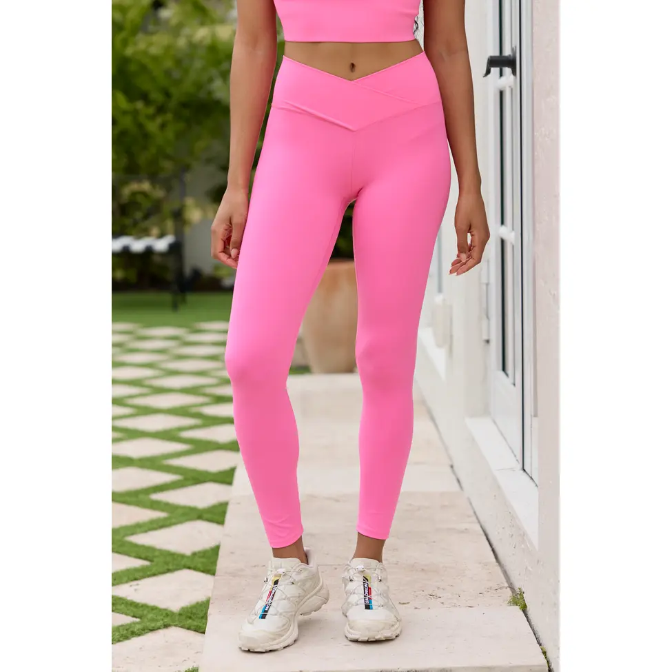Active State 7/8 High-Rise Bubblegum Heat Pink Leggings, Spandex, Compression