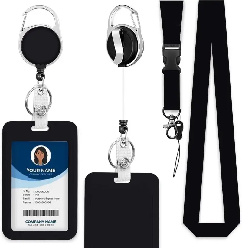 Heavy Duty Retractable Badge Reel with Vertical Sliding Hard Plastic Badge Holder & Breakaway Lanyard – for Nurses, Teachers, Office ID Cards, Badge Reels Retractable, Lanyards For Id Badges Retractable
