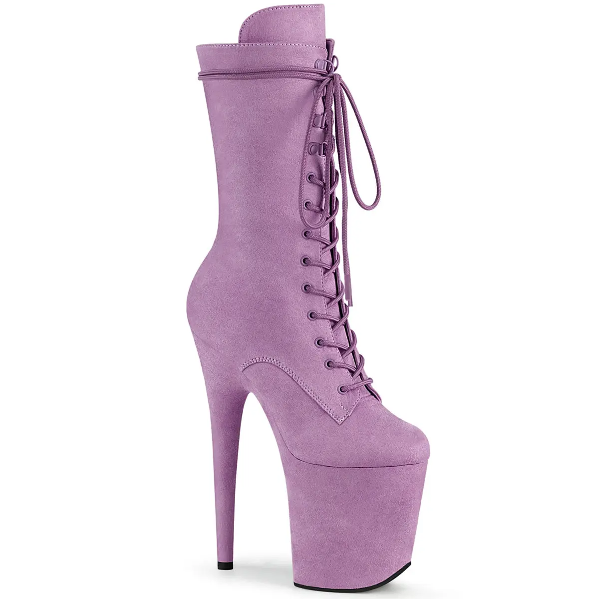 Pleaser Flamingo-1050FS Women's Elegant Purple Faux Suede Mid-Calf Boot, 8-Inch Stiletto Heel, 4-Inch Wrapped Sole Platform, Lace-Up Front with Side Zipper, Shoe, Footwear, 8 In, Statement Shoes, Evening, Ankle