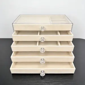 5-Layer Drawer Jewelry Organizer Box, Clear Storage for Earrings, Bracelets, Necklaces & Rings, Dustproof Jewelry Display Case for Vanity Dresser (B-5 Layer) cap door makeup brush holder anniversary wedding gift cosmetic storage basket shoe must have bins