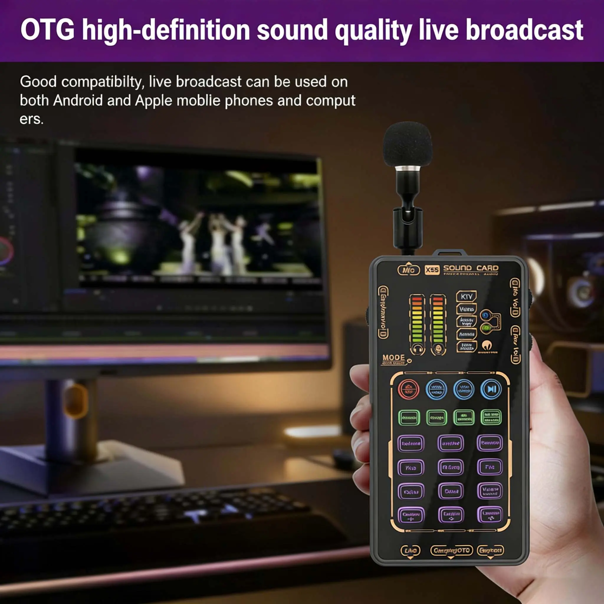 X55 Pro Live Stream Sound Card Set with 6 Voice Changes 6 Singing Modes & 14 Sound Effects for Enhanced Audio Quality and Live Broadcast mic, Live Sound Cards, Sound Card Package
