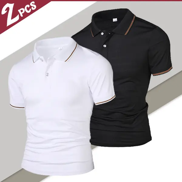 Set of 2 minimalist polo shirts featuring refined contrast piping and breathable fabric—perfect for work, dates, and casual wear! sleeve long good graphic tees