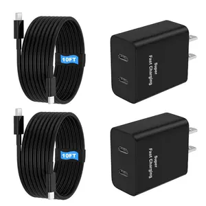45W USB C Fast Charger 2 Pack Dual Port Type C Charging Block with 10FT USB C Cable, Super Fast Wall Charger for Samsung Galaxy S25 S24 S23 S22 and iPhone 17 16 15, PD Fast Charging Adapter for Android Phones Tablets