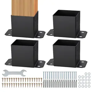 VEVOR 6x6 Post Base 4 Pcs,  , Inner Size 5.6"x5.6" Post Base Brackets, Heavy Duty Powder-Coated Post Anchor Matte Black Wood Post Brackets for Pavilion Deck Railing Support Deck Base Plate