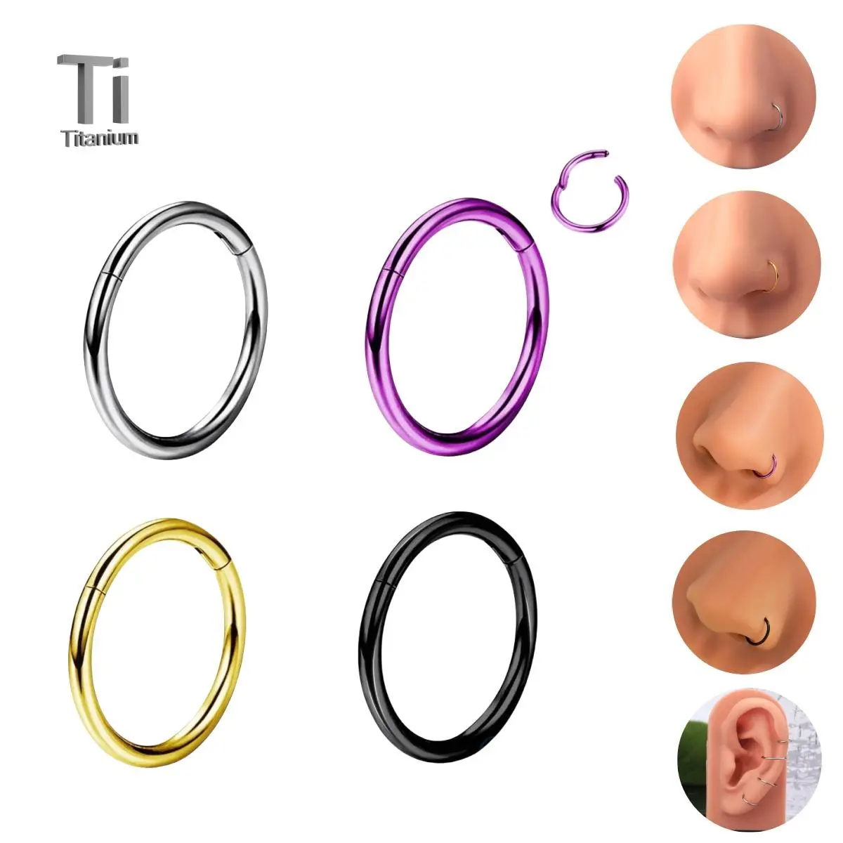OUFER Body-Safe Titanium Hinged Segment Hoop Piercing Ring - 20G-10G Unisex High-Polish Durable Versatile - Helix Pierced Ring, Septum Jewelry, Nose Piercing Accessory for Daily Casual Wear
