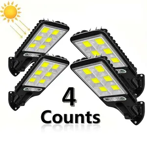 SummerVibes 4-Pack Solar LED Street Lights – IP65 Waterproof, Motion Sensor, 3 Modes (Security/Dim/Highlight) with Smart Remote – Outdoor Pathway & Backyard Lighting