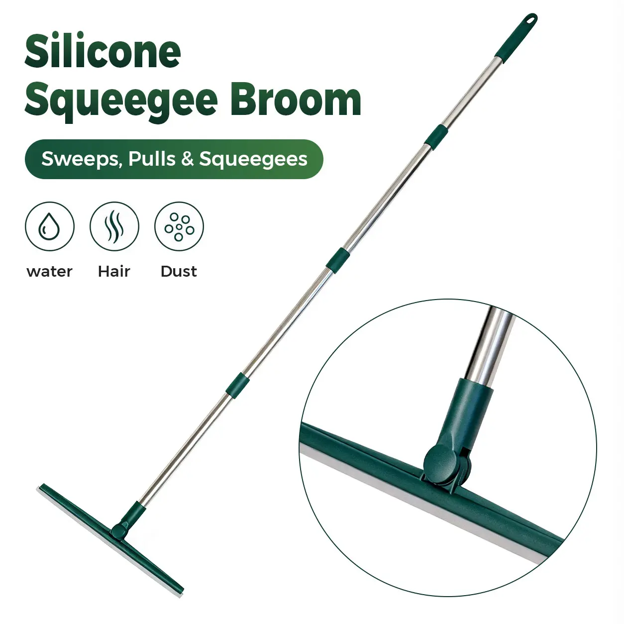 Rubber Squeegee Broom with Long Handle - Silicone Pet Hair Remover, Rubber Brooms, Dust Removal, Hair Pickup for Indoor Cleaning of Floors, Rugs, Glass, Fine Dust, Liquids, Dust Removal Brooms