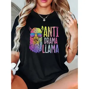 100% Cotton Unisex Anti-Drama Llama Funny Stress-Free Vibes T-Shirt - Shine Bright Tee – Short Sleeve, Daily Wear