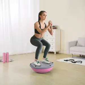 Yagud Balance Ball Trainer, 24 Inch Half Exercise Ball with Resistance Bands and Foot Pump, Half Yoga Ball for Core Strength Training, 660lb Capacity, Pink/Blue