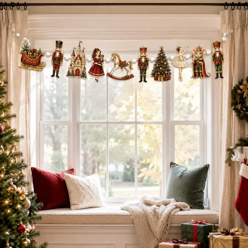 10PCS 3in Wooden Nutcracker Garland, Vintage Christmas Mantel Banner, Ballet Storybook Holiday Decor, Whimsical Festive Wall Hanging for Home, Vintage Christmas Decoration 2026