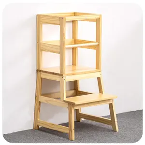 Kitchen Step Stool for Toddlers with Non-Slip Mat,  Wooden Kids Montessori Learning Stool Tower, Toddler Standing Tower Helper for Kitchen Counter and Bathroom Sink(White)