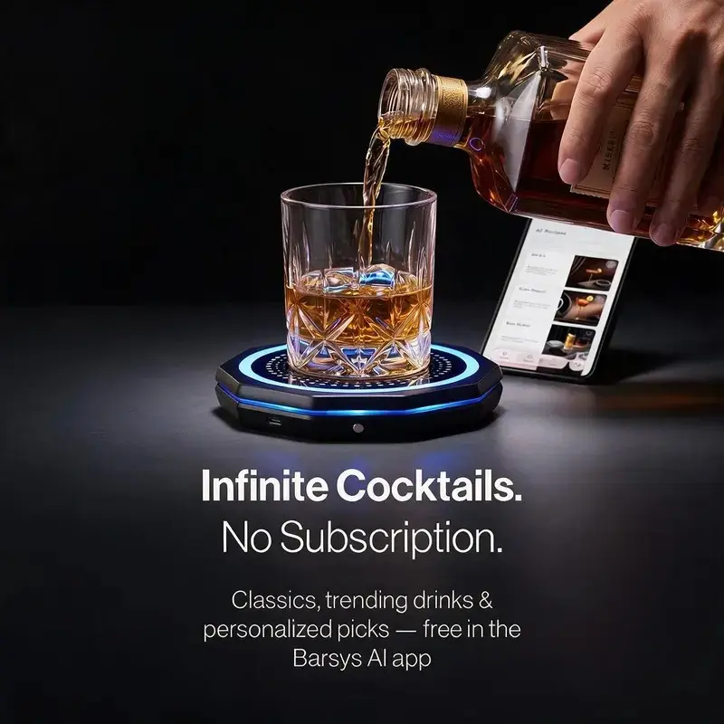Barsys Smart Coaster 2.0 –Smart Cocktail Maker Portable Cocktail Maker & Drink Mixer, App Controlled Automatic Cocktail Mixing Machine with 1000+ Recipes for Cocktails & Mocktails