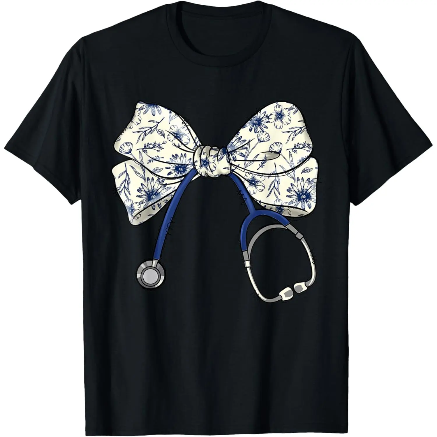 Women's Cotton Short-Sleeve Nursing T-Shirt - Floral/Black Solid Clothes, Coquette Bow, Stethoscope Print, Sports & Outdoor Bottom-Friendly M Size Top