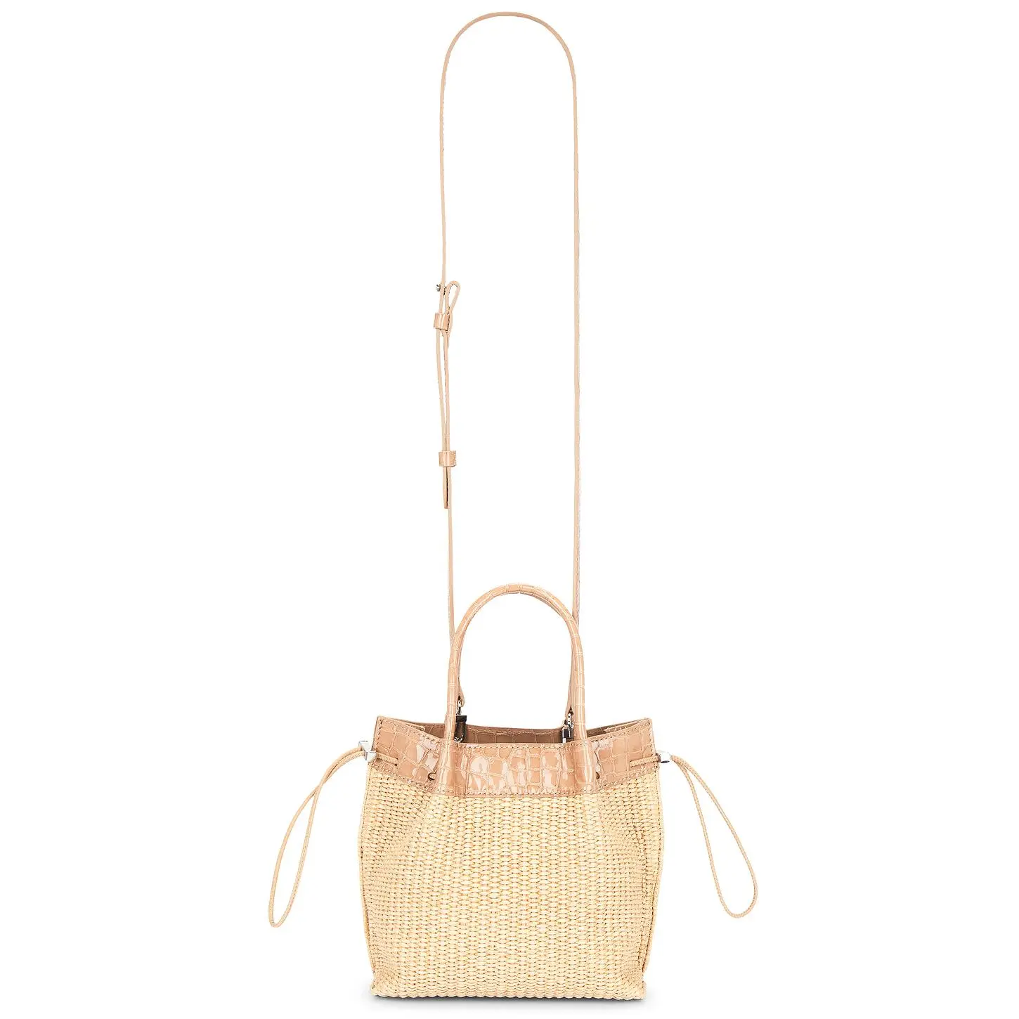 BY FAR Baby Kayla Raffia & Croco Embossed Handbag in Natural