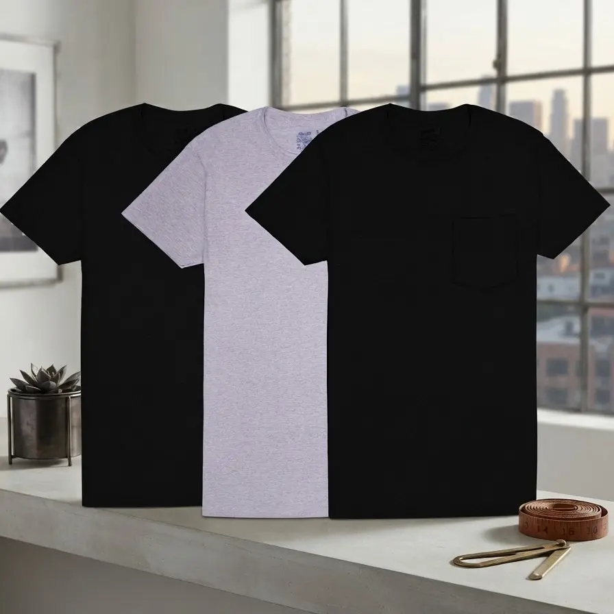 Mens EverSoft Pocket T Shirts 3 Pack Breathable Moisture Wicking Short Sleeve Undershirts Tees