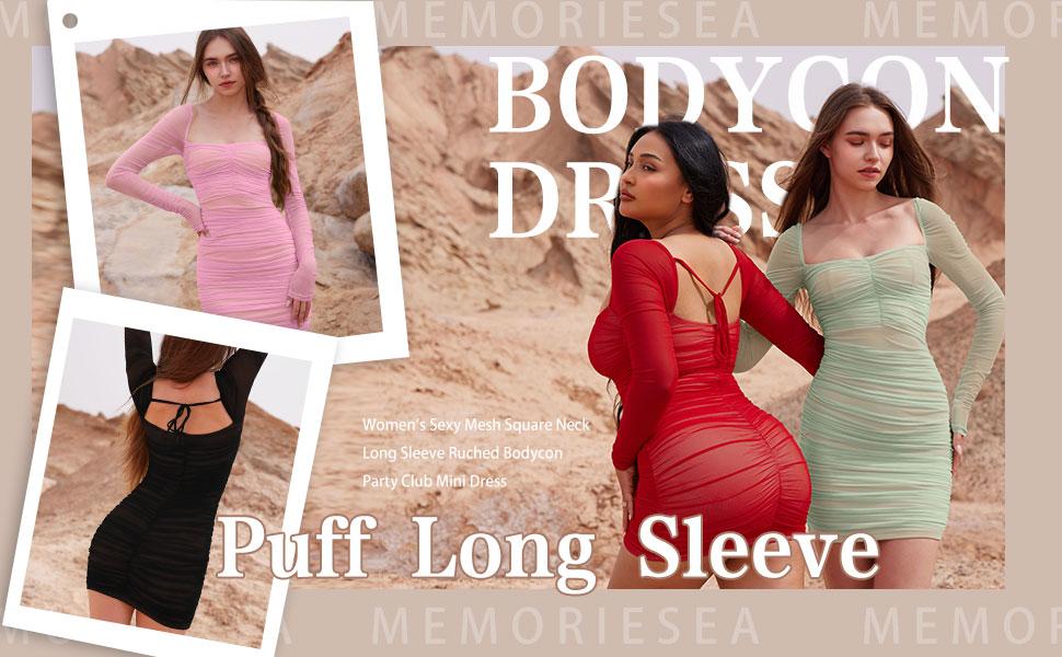 OYS Women's Sexy Long Sleeve Ruched Bodycon Stretchy Mini Party Club Dress OYS Women's Sexy Long Sleeve Ruched Bodycon Stretchy Mini Party Club Dress