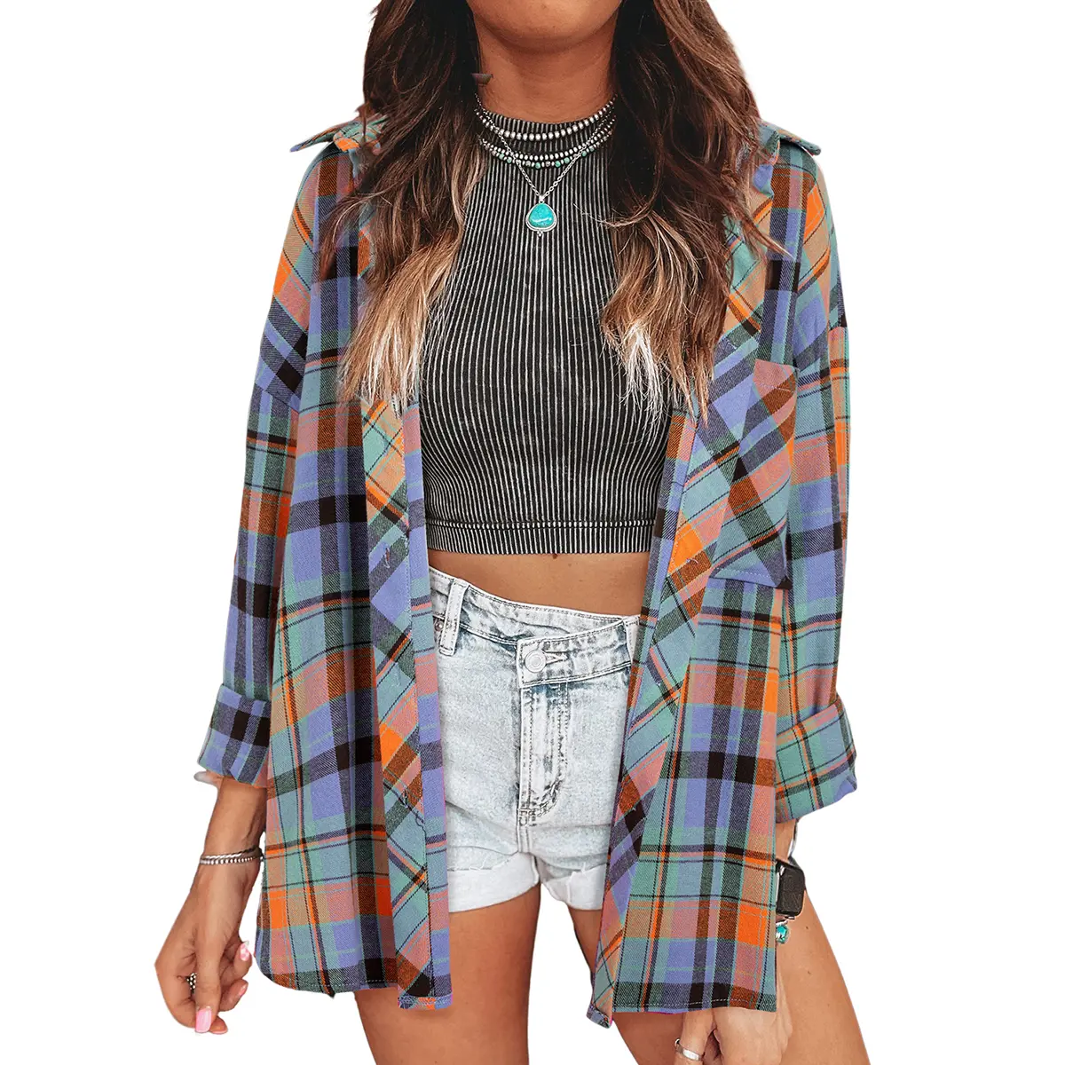 Asvivid 2026 Spring Fall Clothes For Women Casual Plaid Print Loose Vintage Button Up Shirt Long Sleeve Blouses Tops with Pockets Fashion Outfits Womenswear Streetwear sohochic