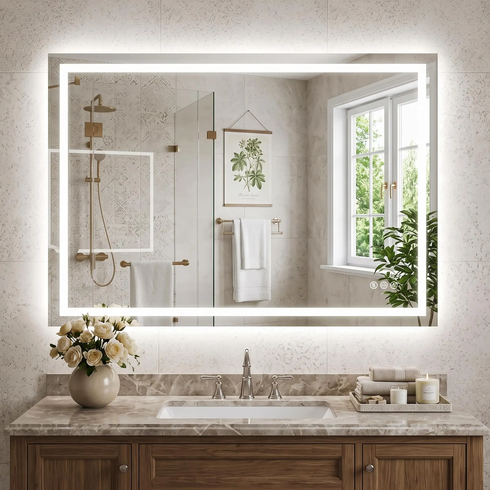 36"x 48" Smart Anti-Fog LED Bathroom Mirror with Lights and Front Light & Backlit, 3 Color Temperatures, Dimmable, Memory Function, Rectangle Modern Vanity Mirror LED Bathroom Mirror Three Lighting Modes Bathroom Mirrors For Vanity Lighted Vanity Mirror