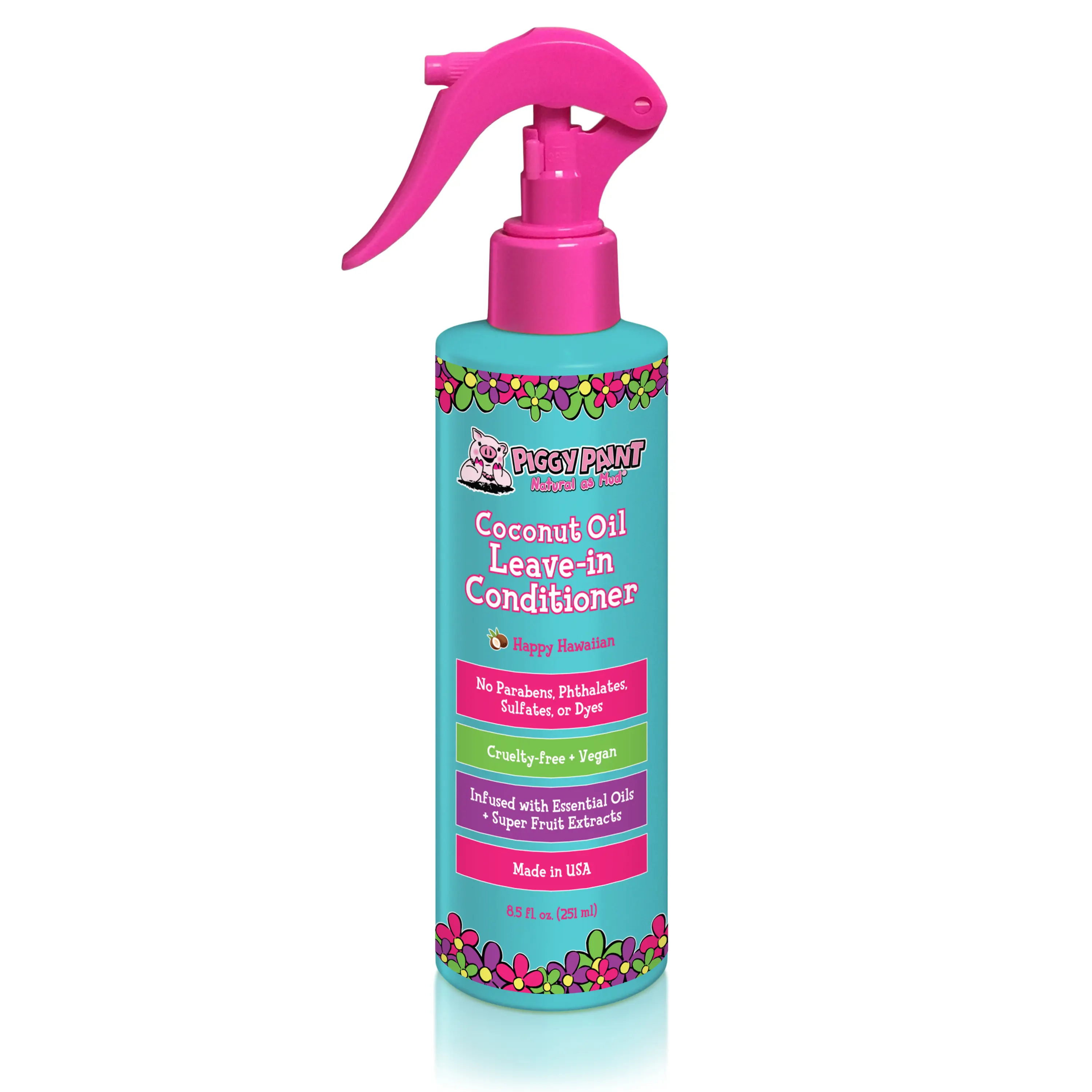Piggy Paint Coconut Oil Leave-in Conditioner Happy Hawaiian Scent Infused with Essential Oils & Super Fruit Extracts 8.5 fl oz Cruelty-free Vegan Made in USA