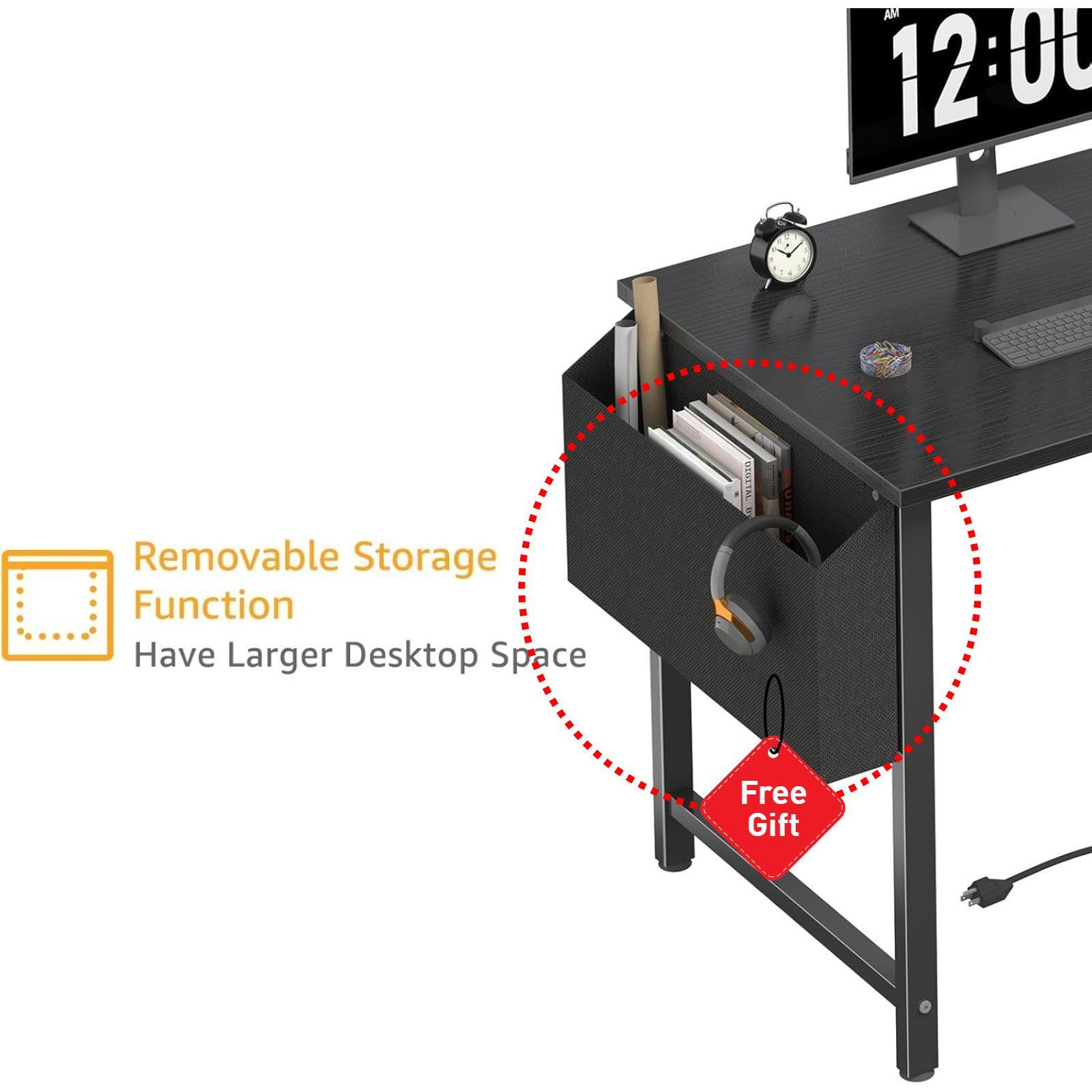 Black L Shaped Desk with Shelves Power Outlet, 40 Inch Small Corner Computer Gaming Desk for Small Space Home Office, Study Work PC Desks for Bedroom, Black, Get Free Gift Black L Shaped Desk with Shelves Power Outlet, 40 Inch Small Corner Computer Gaming Desk for Small Space Home Office, Study Work PC Desks for Bedroom, Black, Get Free Gift