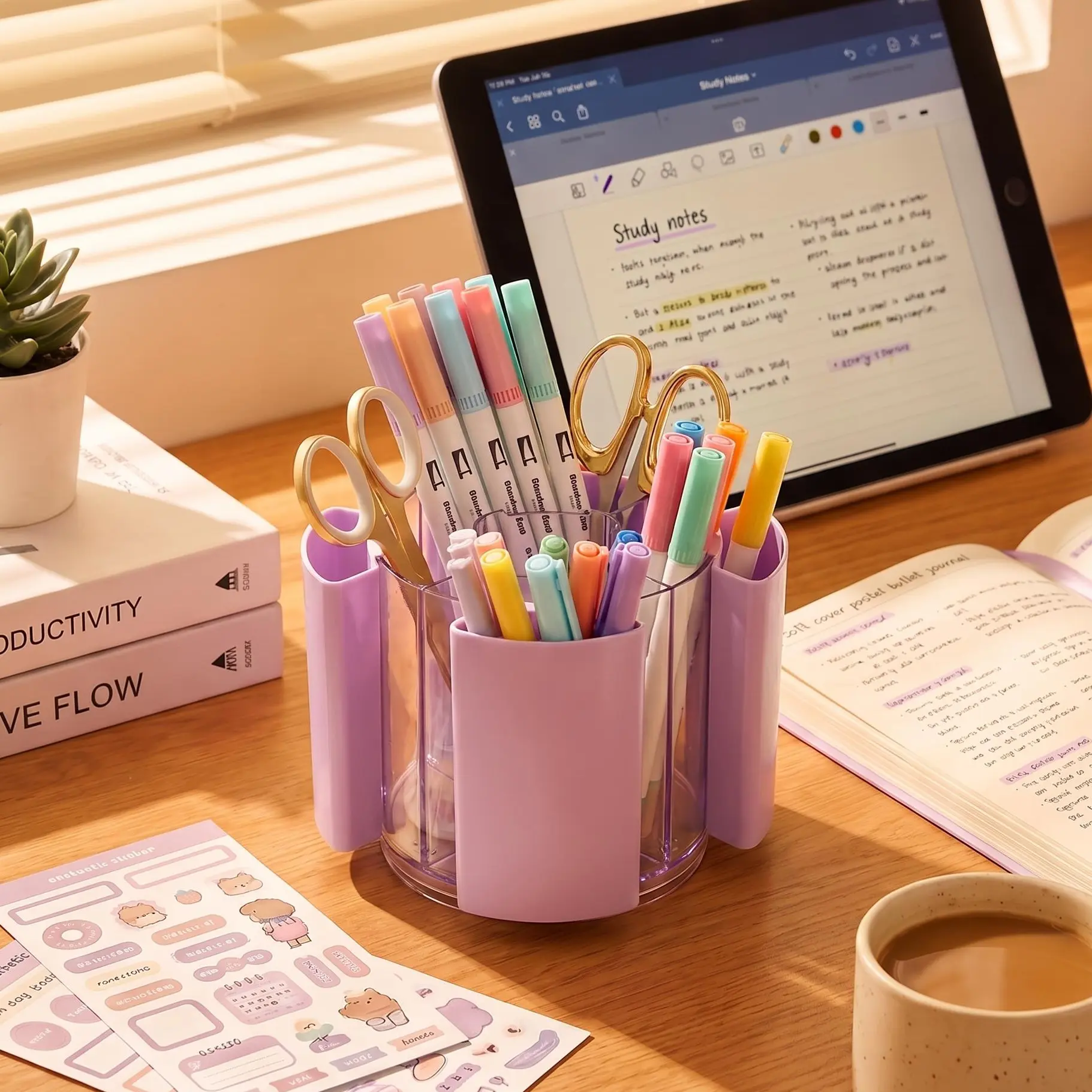 Back To School Comix 360-Degree Rotating Desk Organizer - Office Stationery Supplies Holder with 5 Slots, Dual-Purpose,back to a school shopping,office girly desk accessories