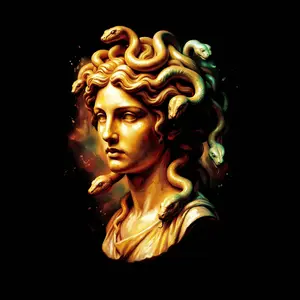 Golden Madusa Halftone DTF Transfer for T-Shirts or Hoodies - Halftone Design for Custom Clothing - Easy Application & Versatile Use