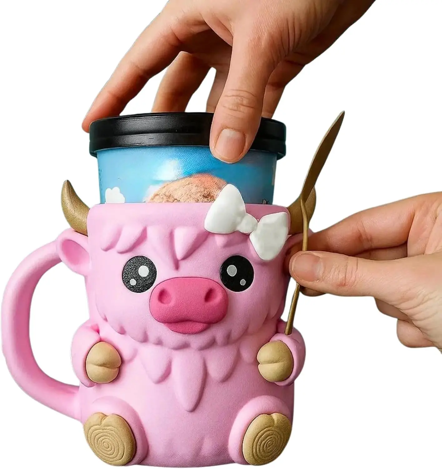Highland Cow Ice Pint Holder,Ice Cream Pint Sleeves Cover with Handle,Cute Animal Ices Creams Cooler Container Leak Proof Popsicle Cozy Beer Can Cup, Highland Cow Lover Gifts