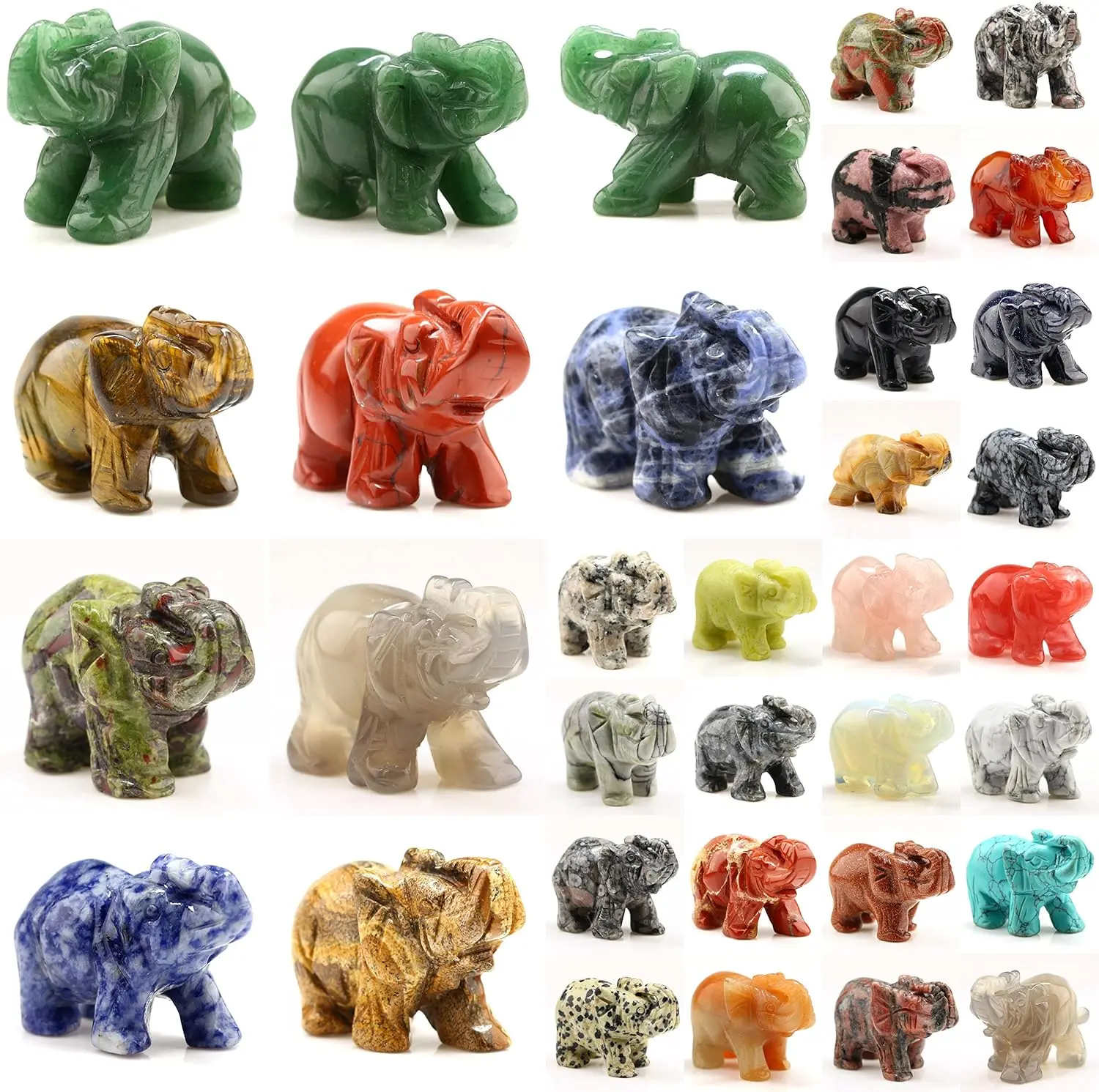 3 Inches Mix 3 Counts Different Materials Carved Healing Crystals Elephant Statue Figurine Collectible Decor From IG Crystal