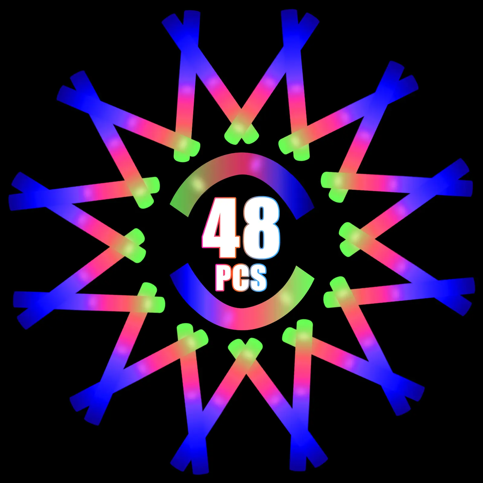 Bulk 48/96-Pack Colorful LED Light Up Glow Sticks for Raves & Concerts - 3 Flashing Modes, Glow in Dark Party Supplies for Home Parties, Fan Meetings, Weddings, Birthdays & Halloween Gifts Christmas Gifts Valentine's Day Gifts