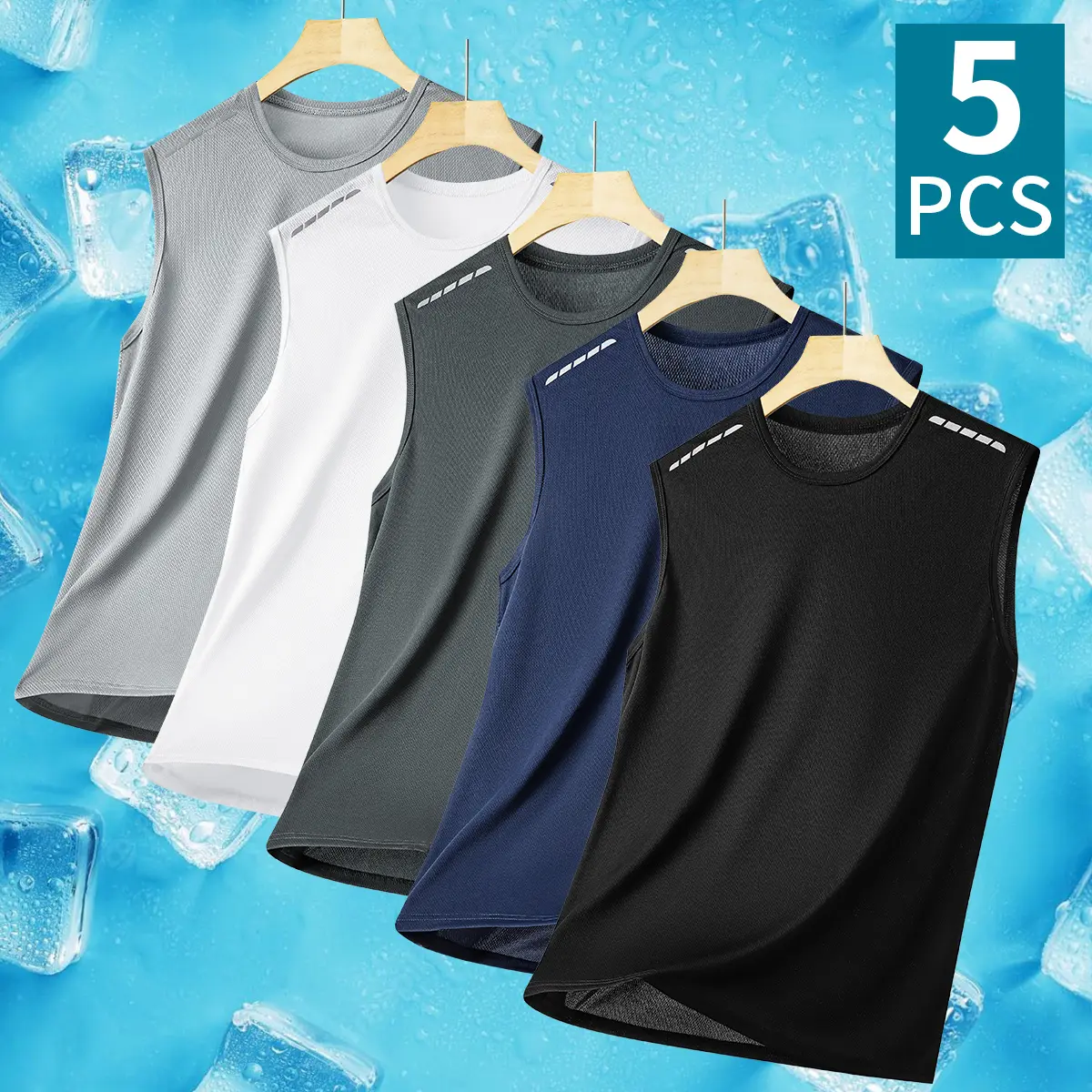 5-Pack Men's Lightweight Vest - Quick Drying, Breathable Sleeveless Shirt for Gym, Running and Beach, Black - Casual Summer Sportswear, Machine Washable,travel essentials,camping essentials