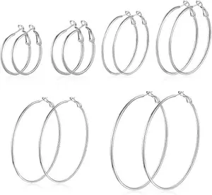 Silver hoop earring set, hypoallergenic lightweight earrings for women, stainless steel hoop earrings, jewelry gift, suitable for girls and women, sizes: 30/40/50 mm long lasting