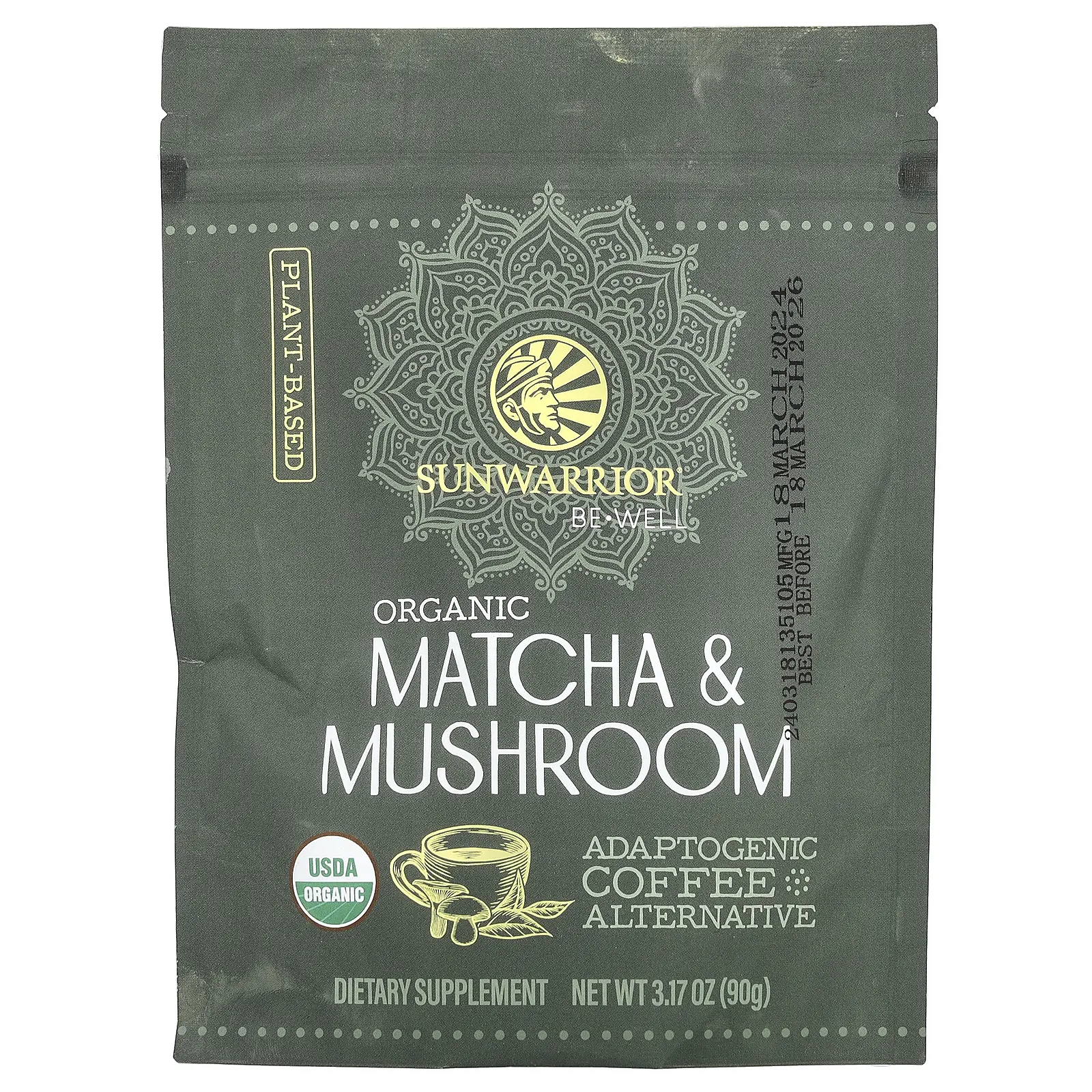 Sunwarrior Organic Matcha & Mushroom, 3.17 oz (90 g)