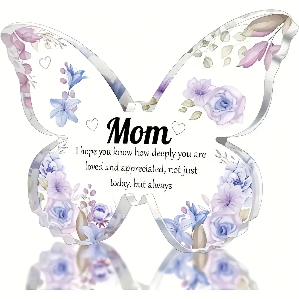 Mom Gift - -shaped Table Decor with Name & Message, Pastel Pink Blue Lavender Floral Keepsake for Mother's Day, Birthday, Graduation - Elegant Nameplate for Desk or Mantel from Daughter Son