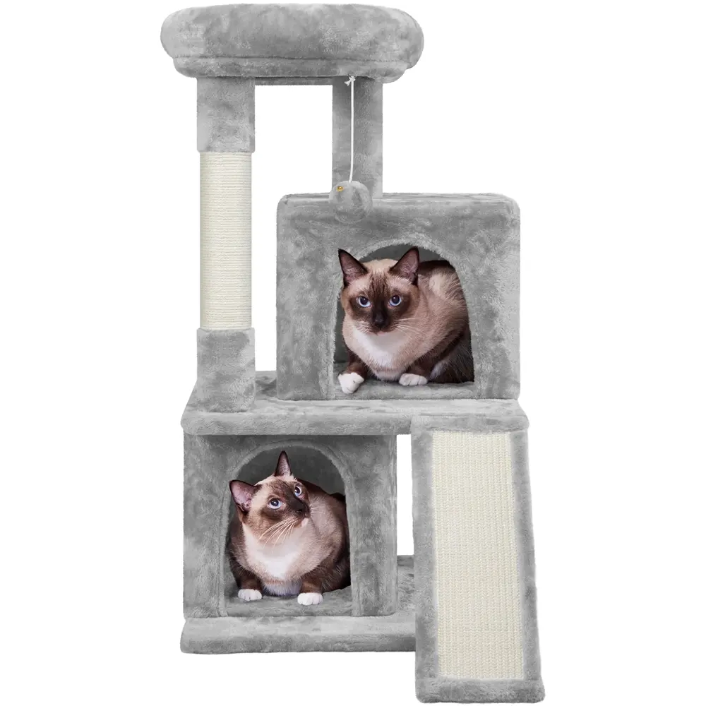 Costoffs 36" Plush Cat Tree Condo Sisal Scratching Board Stable Base Dual-Door Condos Dangling Ball Three-Tier Layout Anti-Toppling Strap Easy Assembly