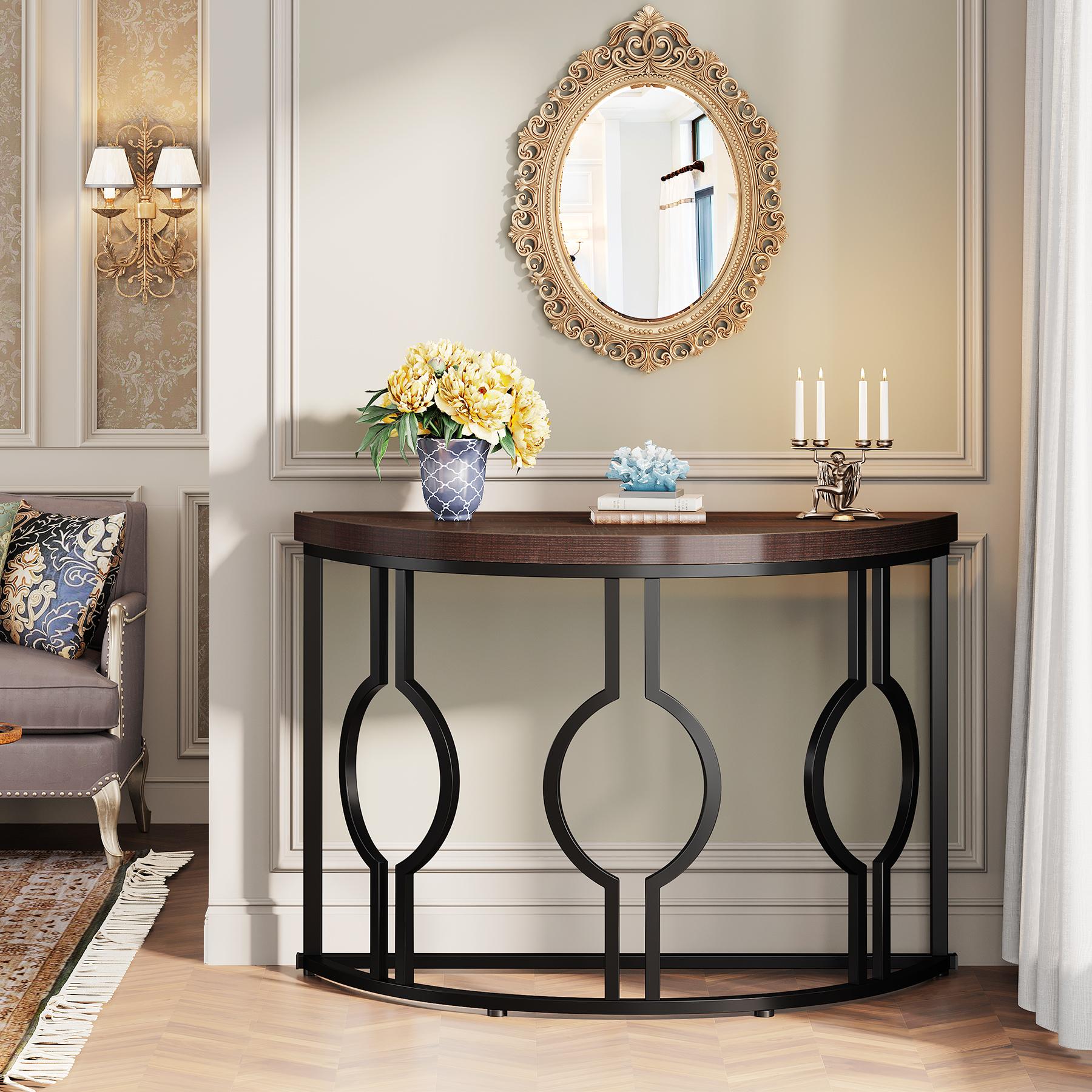 Tribesigns Industrial 43 Inch Half Moon Console Table for Entryway