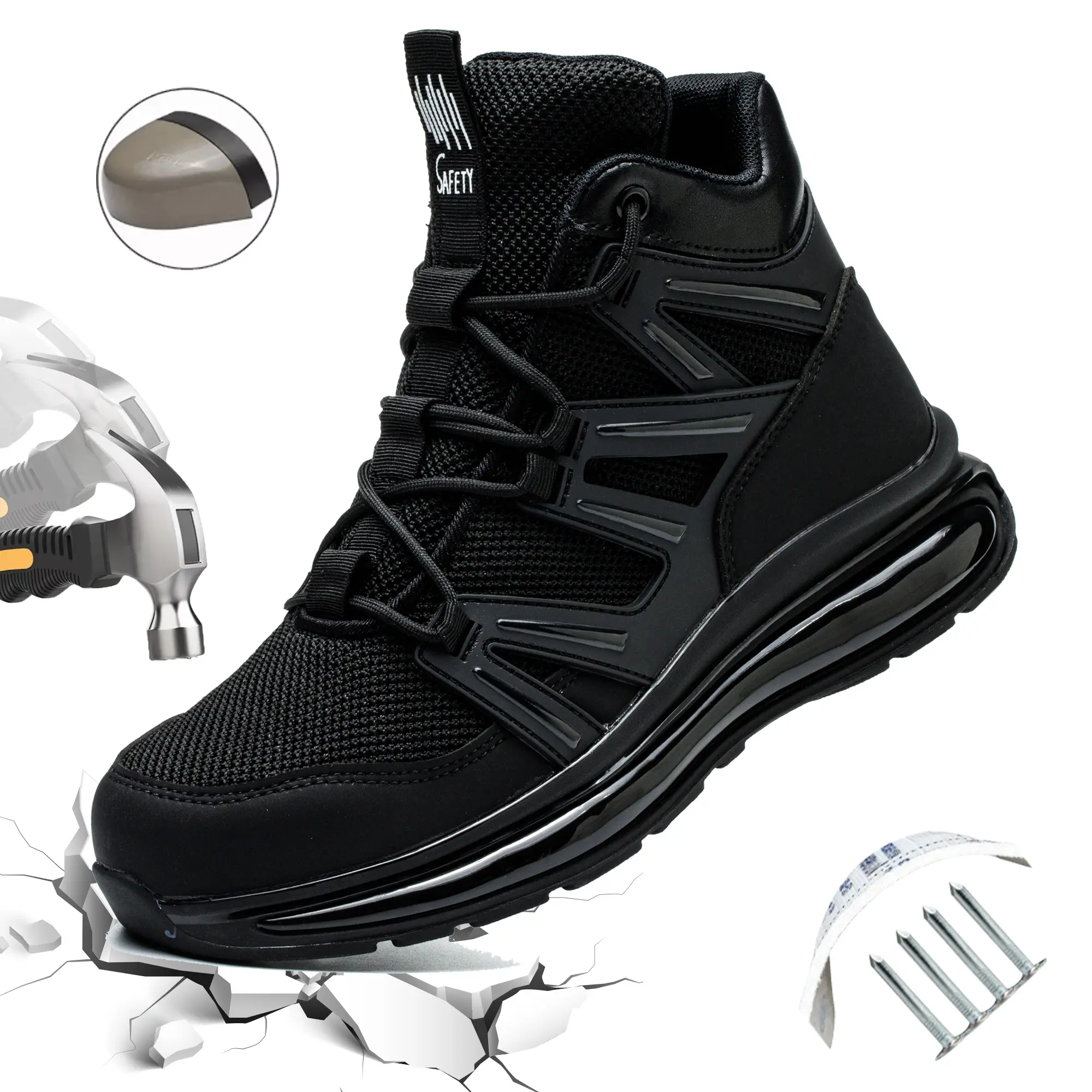 Men’s Heavy-Duty Lace-Up Closed Safety Footwear - Steel Toe Cap, Impact Protection, Puncture Resistance, Kevlar Cushioning, Soft Sole Worker Boots for Construction, Factory Use