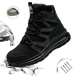 Men’s safety shoes with impact protection, steel toe cap, puncture resistance, Kevlar cushioning, soft sole—outdoor construction safety boots for factory/workshop men’s work shoes