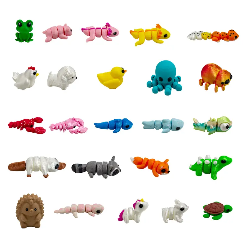 24pcs Mini Animals Articulated Toy Set, Flexible Fidget 3D Printed Animal Figurines, Durable ABS Material, for Ages 3-6