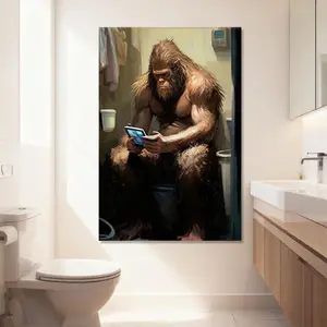 Sasquatch Reading Newspaper on Toilet HomeDecor WallArt LivingRoom Canvas for Bedroom Decor Canvas Poster Aesthetic Office Bathroom Painting Picture Print Modern Family