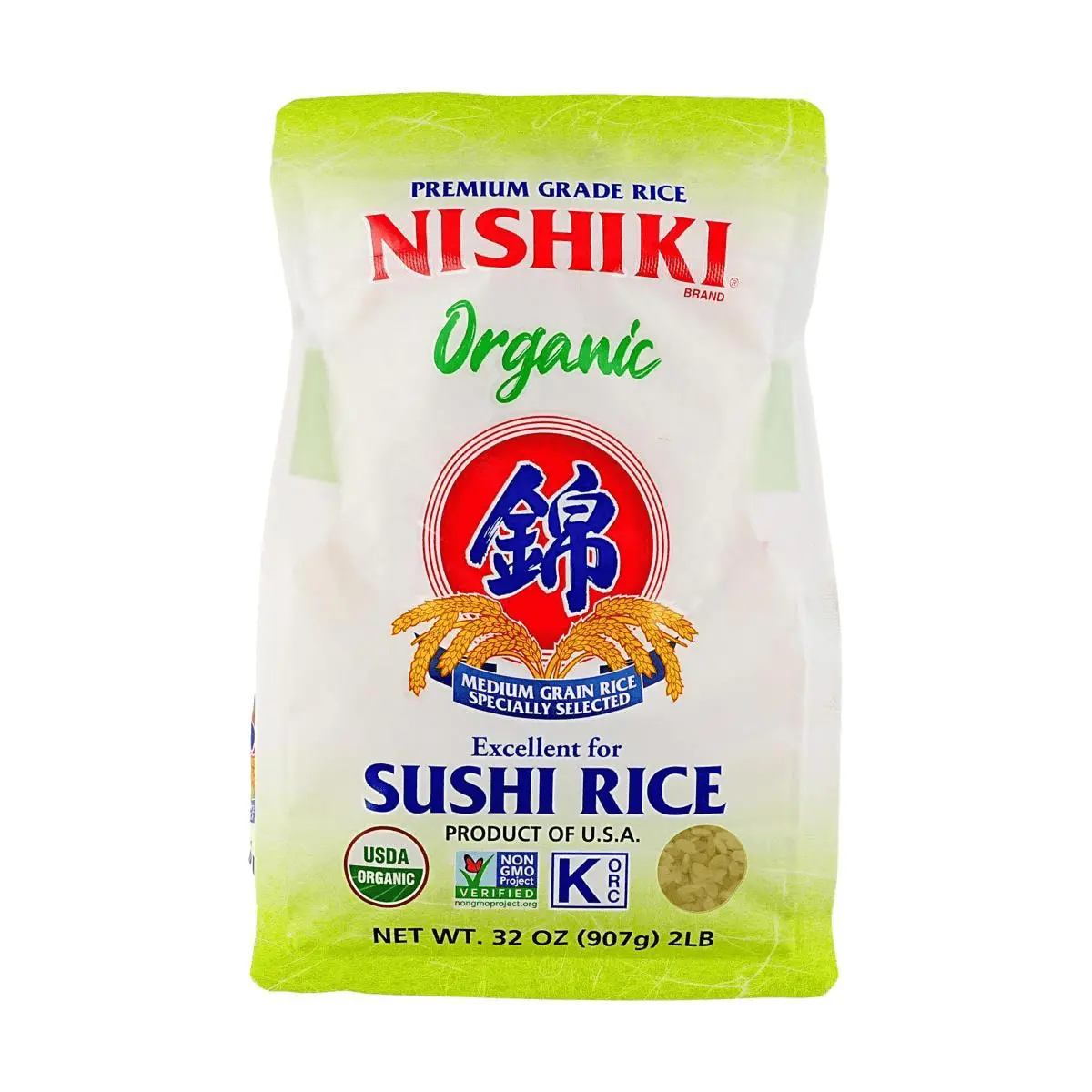 Nishiki Premium Organic Sushi Rice - 2lb (907g) Short Grain Japanese Rice for Authentic Sushi, Onigiri, and Rice Bowls