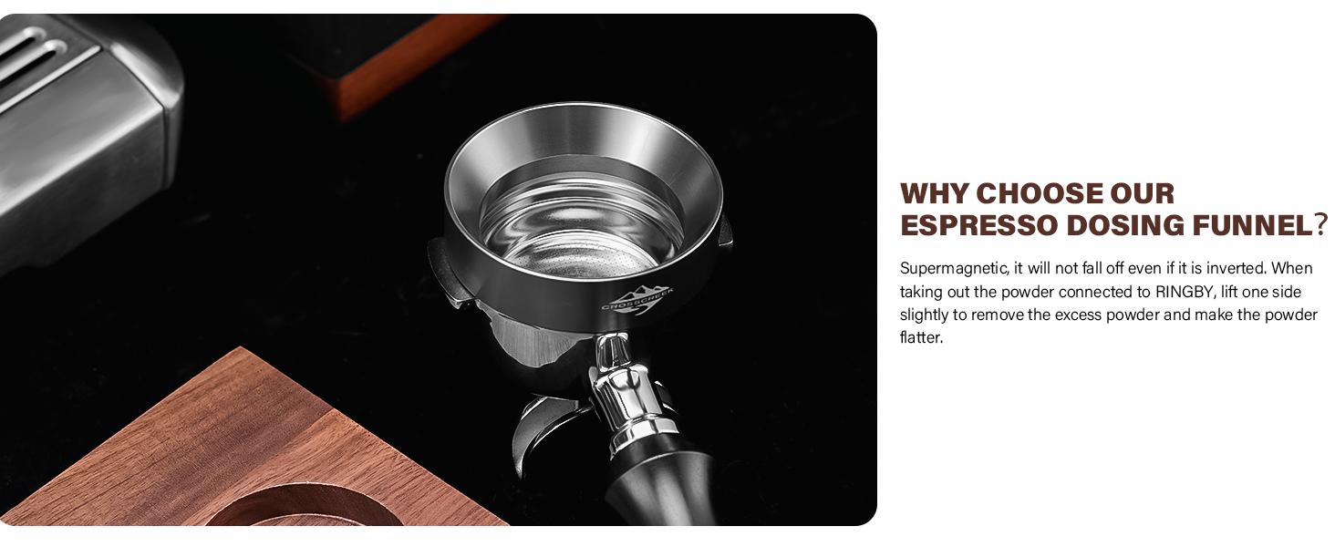 CrossCreek 58mm Espresso Dosing Funnel | Fits All 58mm Espresso Portafilter | Breville/Rancilio/La Marzocco/etc. | Espresso Machine Accessories for Coffee Bar